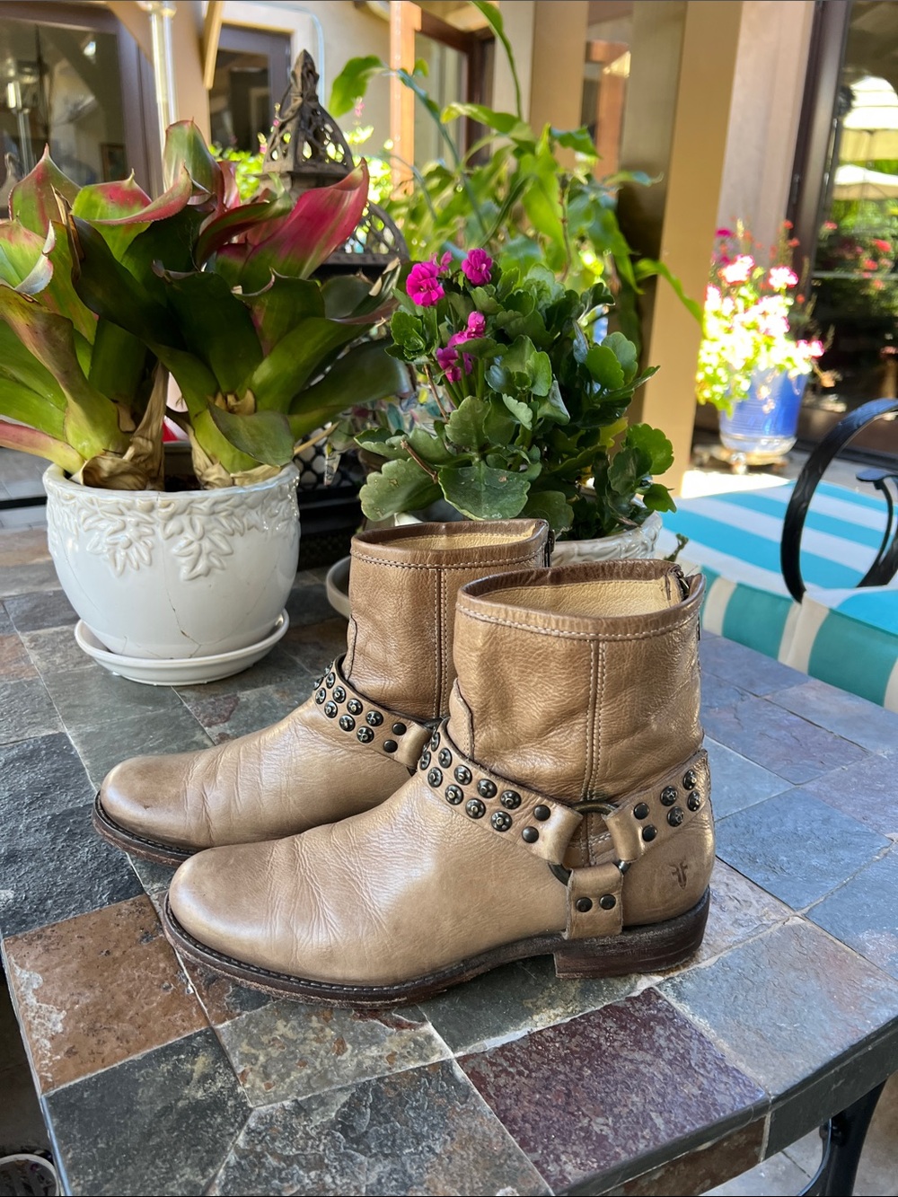 Frye Phillips Studded Harness Ankle Boots in Taupe 8